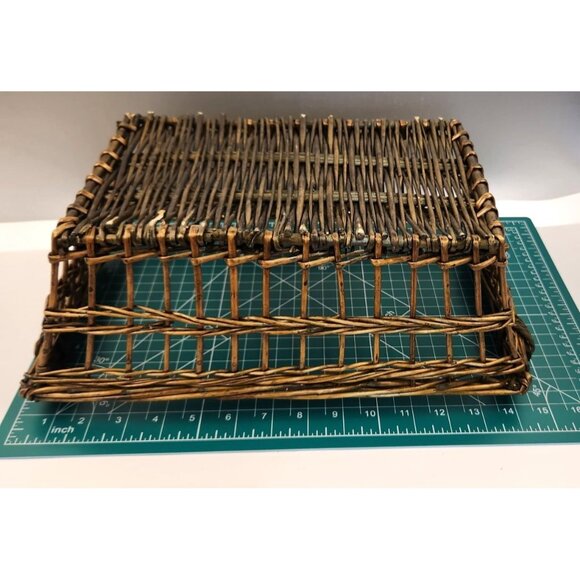 Vintage Rustic Wicker Basket Wooden Handles Rectangular Storage Organizer 14x10x - Picture 9 of 9